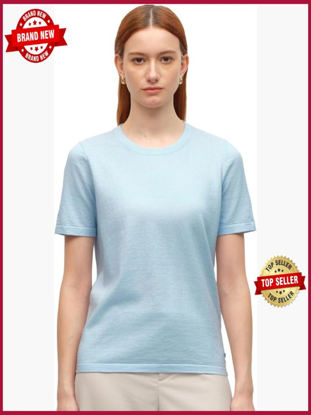 Women's Short Sleeve Crew Neck Cotton Cashmere Blend Lightweight Summer Knit Top